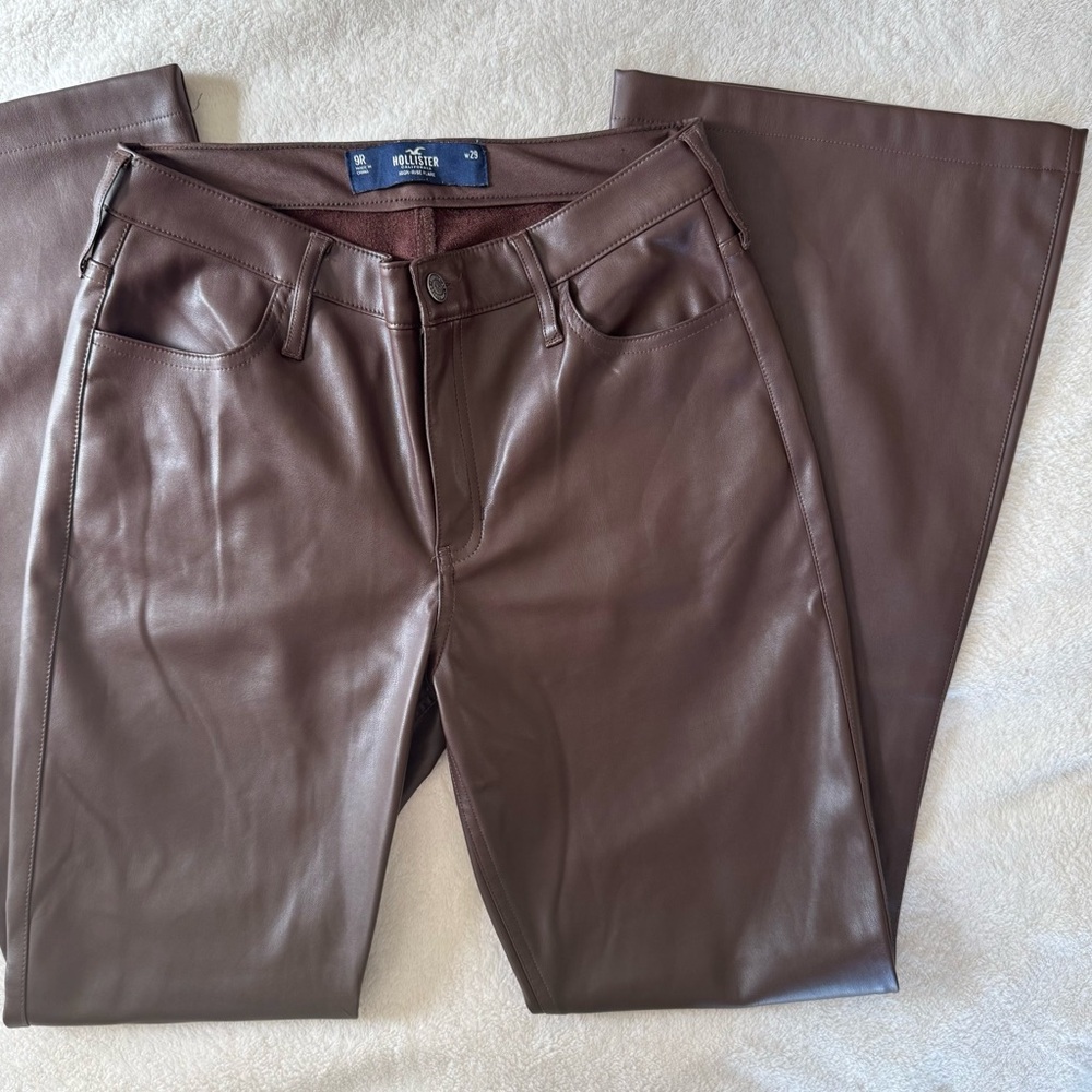 Hollister Low Rise Bootcut Brown Faux Leather Pants